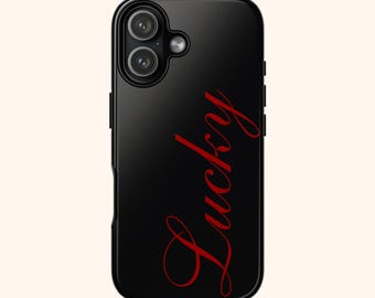 Custodia per telefono LUCKY GIRL con scritta rossa / Custodie resistenti / Custodia estetica per telefono / Elegante custodia per iPhone