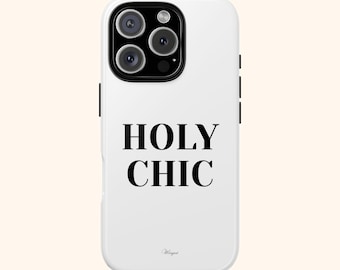 Custodia per telefono HOLY CHIC / Custodia resistente / Custodia per telefono con tipografia / Custodia per telefono semplice in bianco e nero / Custodia per telefono estetica