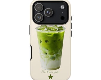 MATCHA ADDICT / Custodia rigida per latte matcha freddo / Custodia per telefono con design a bevanda al tè verde