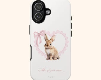 BUNNYSICK / Custodia per telefono a forma di cuore con coniglietto carino / Custodie resistenti / Custodie estetiche per telefono / Custodie per telefono per Samsung, iPhone