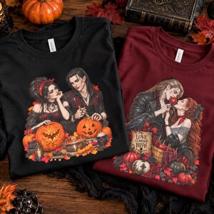 Vampire Couple Halloween Shirt, Romantic Vampire Tee, Love at First Bite Shirt, Vampire Pumpkin Shirt, Spooky Fall Tee