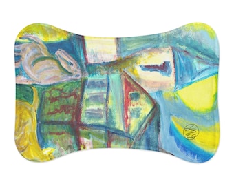 Moonlit Harbor Reflections-Abstract Farm Pet Feeding Mat – Original Art by KMW