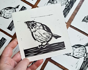 Bird Linocut Print - Tufted Titmouse