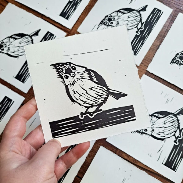 Bird Linocut Print - Tufted Titmouse