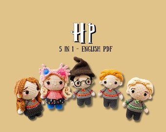 Bundle 5in1 Wizard Doll Crochet Patterns, English PDF