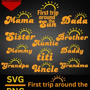 1e reis rond de zon SVG PNG 1e verjaardag familie SVG 1e verjaardag familie PNG 1e verjaardag SVG 1e verjaardag PNG sublimatie Cricut