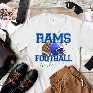Rams Football PNG Rams Football Design Rams Team Logo PNG Rams School Spirit PNG Design Blue Gray and White Rams Football png Ram Script png