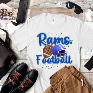Rams Football PNG Rams Football Design Rams Team Logo PNG Rams School Spirit PNG Design Blue Gray and White Rams Football png Ram Script png