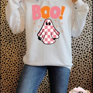 Pink Checkered Ghost PNG BOO Checkered Ghost PNG Pink Halloween png Retro Ghost png Spooky Mama png Cute Checkered Ghost Halloween Design