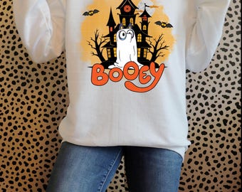 Booey Halloween Blauer Hund PNG Cartoon Halloween PNG Blauer Geist Hund PNG Kinder Halloween PNG Familie Halloween PNG Gruseliger Blauer Hund Spukhaus