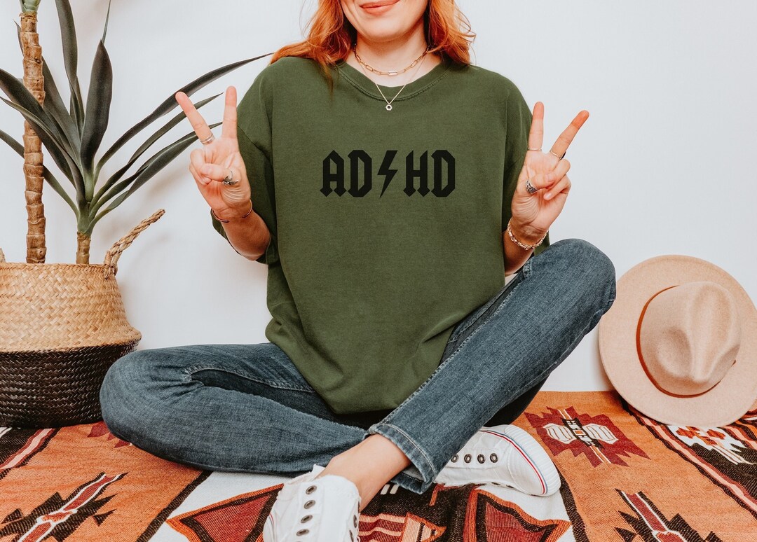 ADHD Comfort Colors T-shirt - ACDC Rock Parody Vintage Dyed Tee ...