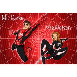 Personalisiertes Spider-Man Portrait | Superhelden Porträt | Paarportrait | Marvel Porträt | Personalisierte Spiderman-Karikatur |  Vatertag