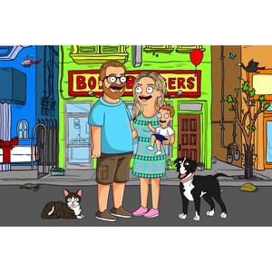 Retrato de Bob's Burgers / Retrato de dibujos animados personalizado / Retrato familiar personalizado / Regalo personalizado / Dibujo de pareja / Día del padre