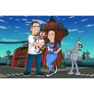 Portrait de Futurama | Portrait Futurama personnalisé | Illustration numérique familiale | Portrait personnalisé | Futurama |  Fête des pères