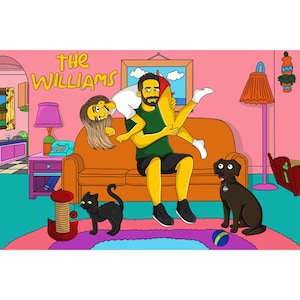 Simpsons | Aangepast familieportret | Koppelillustratie | Geel aangepast portret | Kerstmis | Simpsons-portret |Vaderdag