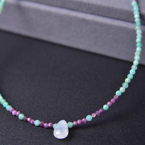 Ruby Amazonite Moonstone Bracelet 2mm Silver Healing Energy Jewelry Gift