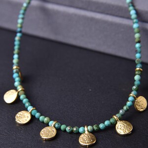 Collar de cuentas turquesas de 2 mm chapado en oro, joyería curativa, regalo para el spa zen de chakras
