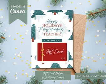 Christmas Gift Card Holder Template for Teacher | Instant Download | Digital Download | Editable Template | Teacher Gift Card Holder