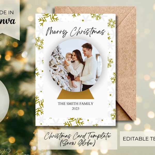 Christmas Photo Card Template Snow Globe| Instant Download | Editable Template | Photo Card Template| Digital Download| Holiday Photo Card