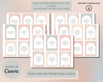 Download stampabile di carte di affermazione dell'insegnante / Carte motivazionali per insegnanti stampabili / Carte di positività stampabili / Download istantaneo