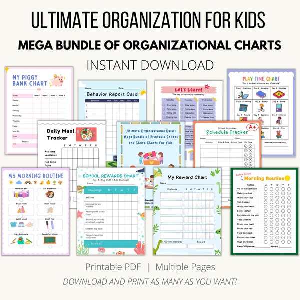 Ultimate Organization for Kids, Mega Bundle of Chore Charts For Kids, Organizational Charts for Every Kid, Create Routines for Your Kids