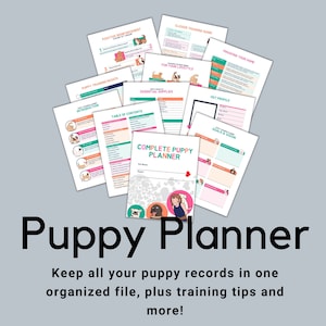 Agenda complet pour chiots, gestion de tous les dossiers de votre chien en un seul endroit, conseils d'entraînement, guide d'entraînement au clic, conseils et tableaux d'apprentissage de la propreté