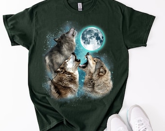 月に向かって吠える三匹のオオカミ Tシャツ：ヴィンテージ動物
