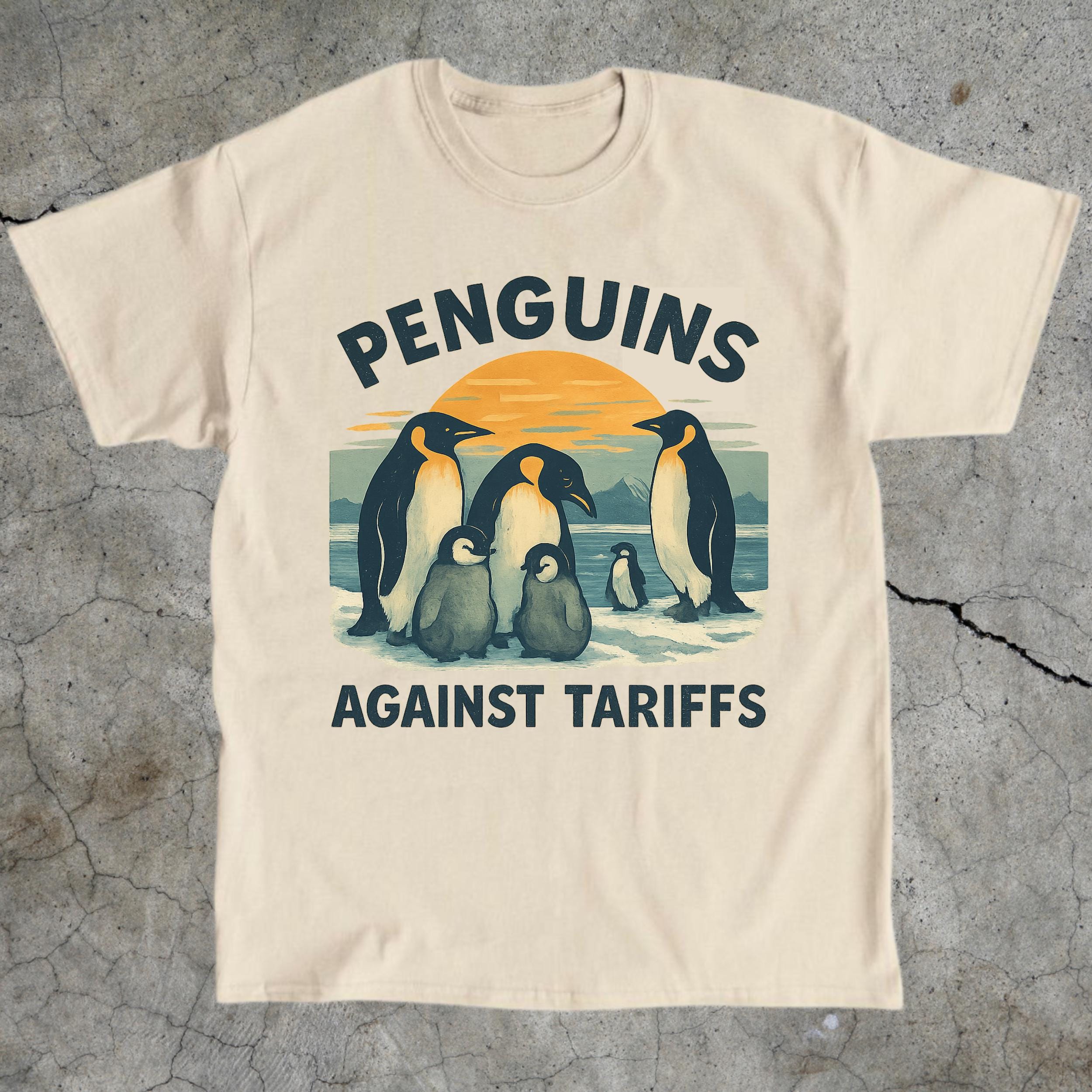 Penguins Against Tariffs Unisex Heavy Cotton Tee, Funny Protest Shirt, Gift for Activists, Anti Trump Casual Wear