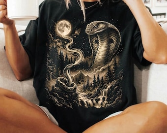 Mystic Snake Moon T-Shirt, Cobra Forest Tee, Witchy Nature Graphic Shirt, Snake Lover Gift, Cottagecore Dark Academia Tshirt, Unisex