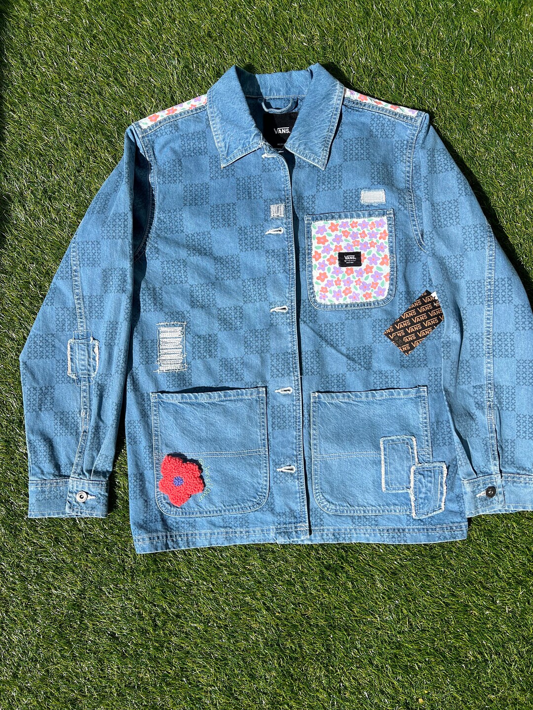Vans Denim Jacket, Flower Jacket, Colorful Jacket, Spring-themed ...
