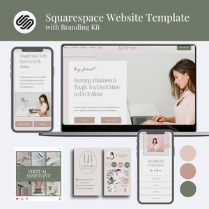 May include: A Squarespace website template with branding kit, featuring a laptop and two smartphones displaying website mockups. The text reads "Tough You Don't Have to Do It Alone" and "Running a Business Is Tough. You Don't Have to Do It Alone."