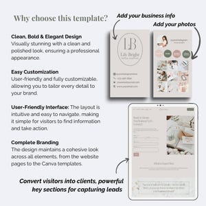 May include: A digital marketing template set featuring a business card layout with the text Lily Bright Virtual Assistant, a social media profile mockup, and a website landing page design with the text Ready to Elevate Your Business? Let's Connect.
