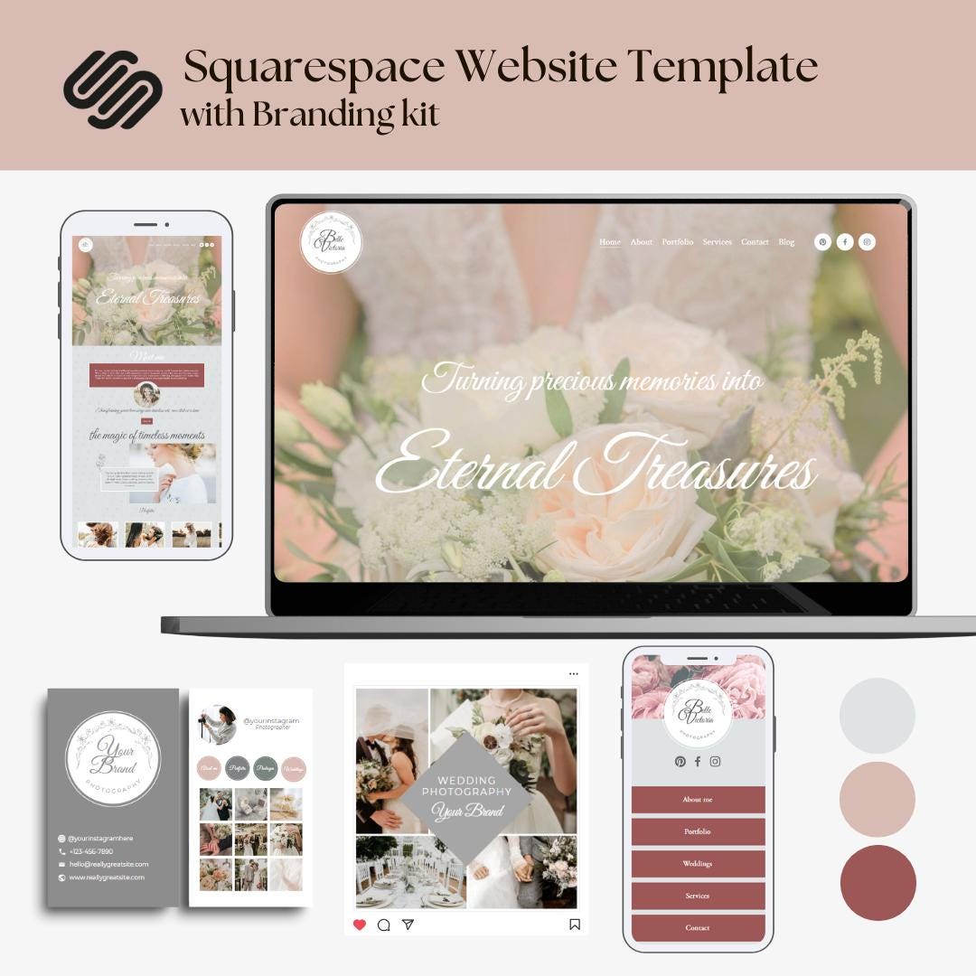 Squarespace Website Template, Squarespace 7.1 Wedding Photographer, Website Design, Photography Portfolio Website, Branding kit Photography