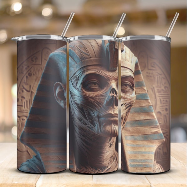 Tutankhamun Mummy Tumbler Wrap 20 oz Skinny Tumbler Sublimation Design, Straight Tapered Tumbler Wrap, Instant PNG Digital Download, Mummy