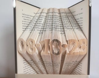 Custom Anniversary Date Book Fold: Handmade Paper Art Gift. Wedding present