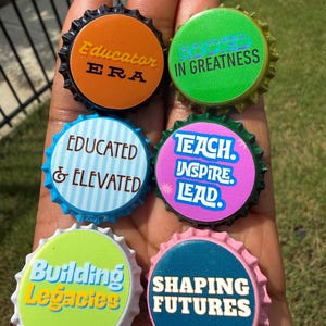 Handmade Teacher Bottle Cap Pins | Educator Flair, Back to School Accessories