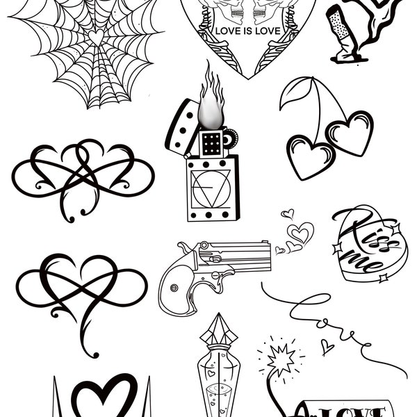 Valentine’s Day tattoo flash sheets