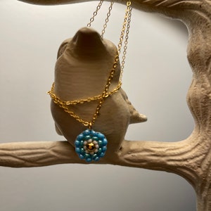 Delicate Flower Necklace, Handwoven Beadwork, Mandala Necklace, Secret Santa, Unique Minimalist Necklace, Beaded Gold Flower Necklace