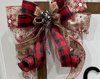 Handcrafted Farmhouse Christmas Bow | Burlap & Buffalo Plaid Ribbon