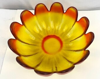 "VTG ""Indiana Glass"" Amberina Tangerine Glas Obstschale Obstschale Glows Lotus."