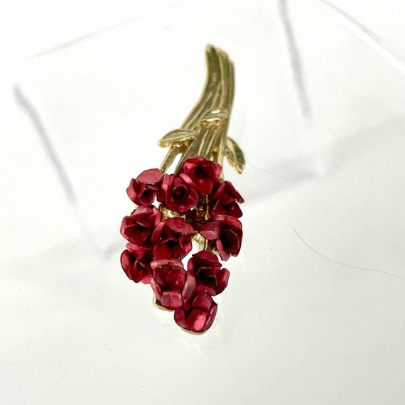 VTG Red Rose Bouquet Avon DM 97 Signed Metal Gold… - image 6
