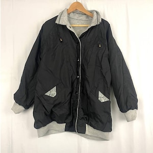 VTG Reversible Windbreaker Jacket OS Silver Snap Button Closure - Current Seen