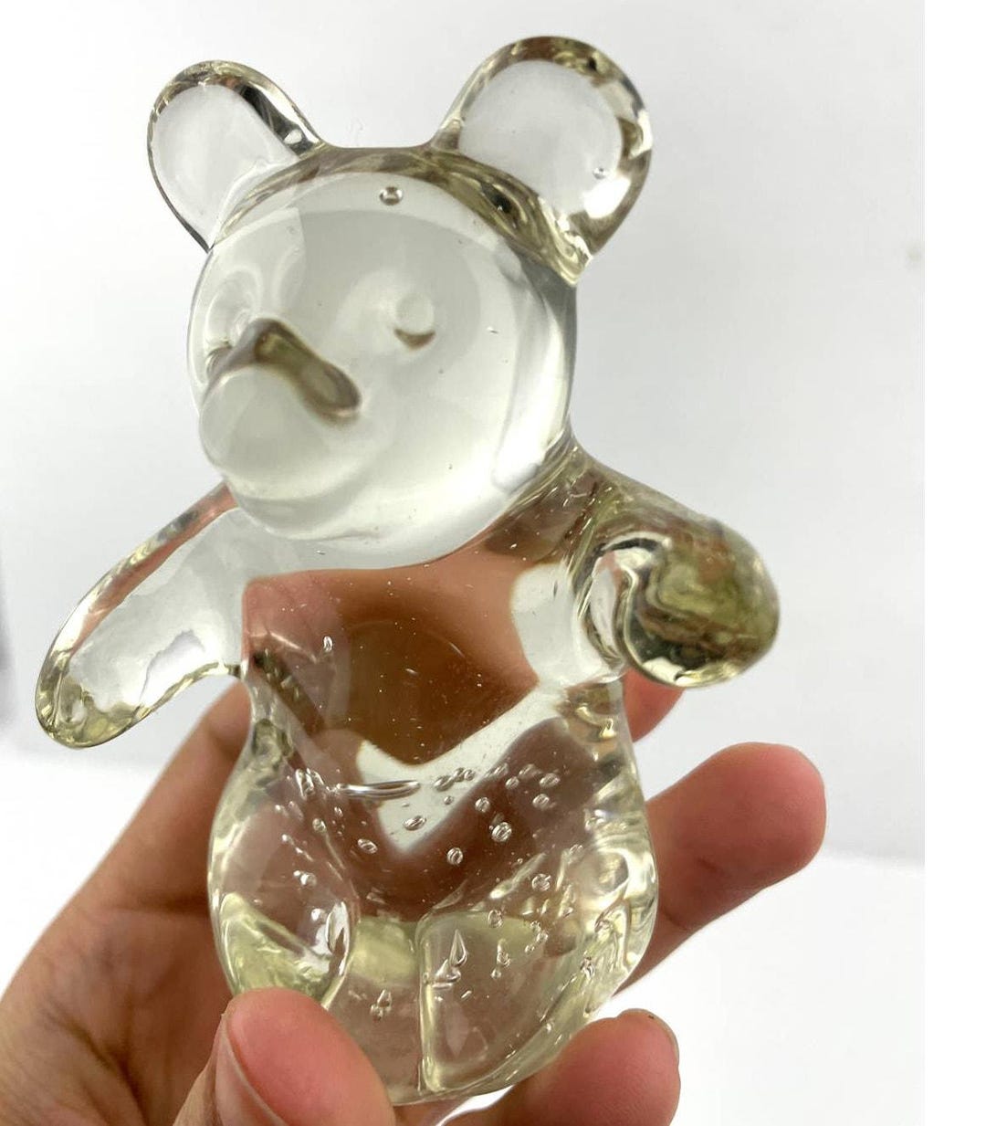 VTG Clear Crystal Glass Bear Controlled Bubbles Paperweight 8.4 Oz