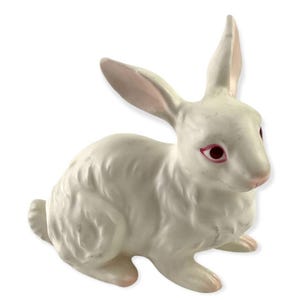 VTG wit konijn rode ogen keramiek woondecoratie kitsch beeldje napcoware