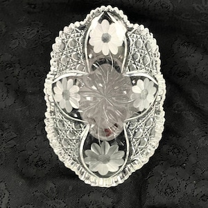Clear Cut Crystal Dish with Sawtooth Rim American Brilliant ABP Style Oblong