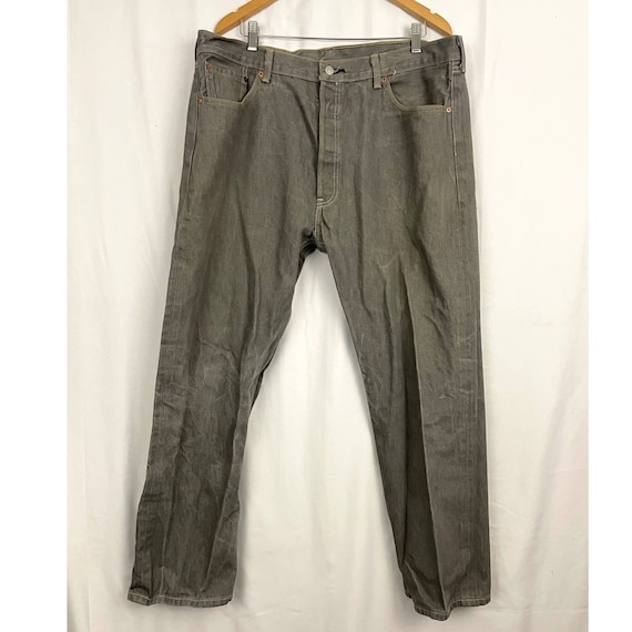 VTG LEVIS 501 Faded Gray Denim Jeans 42x32 Button… - image 1