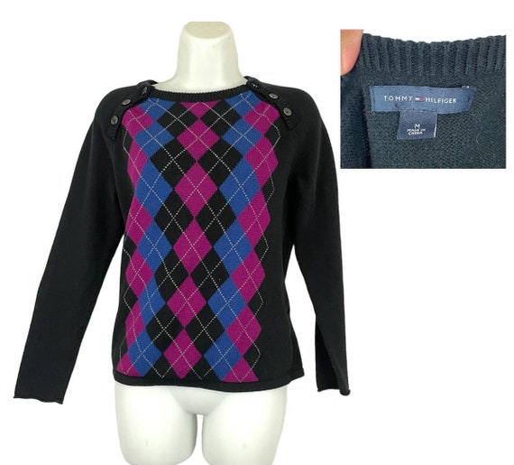 VTG Tommy Hilfiger Knitted Argyle Crewneck Sweate… - image 7