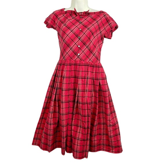 VTG Jonathan Logan Dress Sz 9 Pink Plaid Swiss Do… - image 1