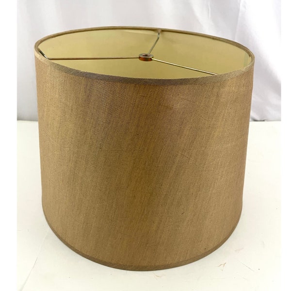 VTG Light Brown Faux Silk Drum Lamp Shade 12"x13.5"x10" MCM