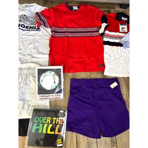 Lote de ropa vintage de los 90, 13 piezas para hombre, tallas variadas, camisetas y pantalones cortos Fila, estilo retro. imagen 4
